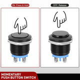 19mm Momentary Push Button Switch 12V Waterproof Black Metal Round Starter Power Switches 2PCS 2 Pin Screw Terminal for Car Truck Horn Boat Marine RV Vehicle