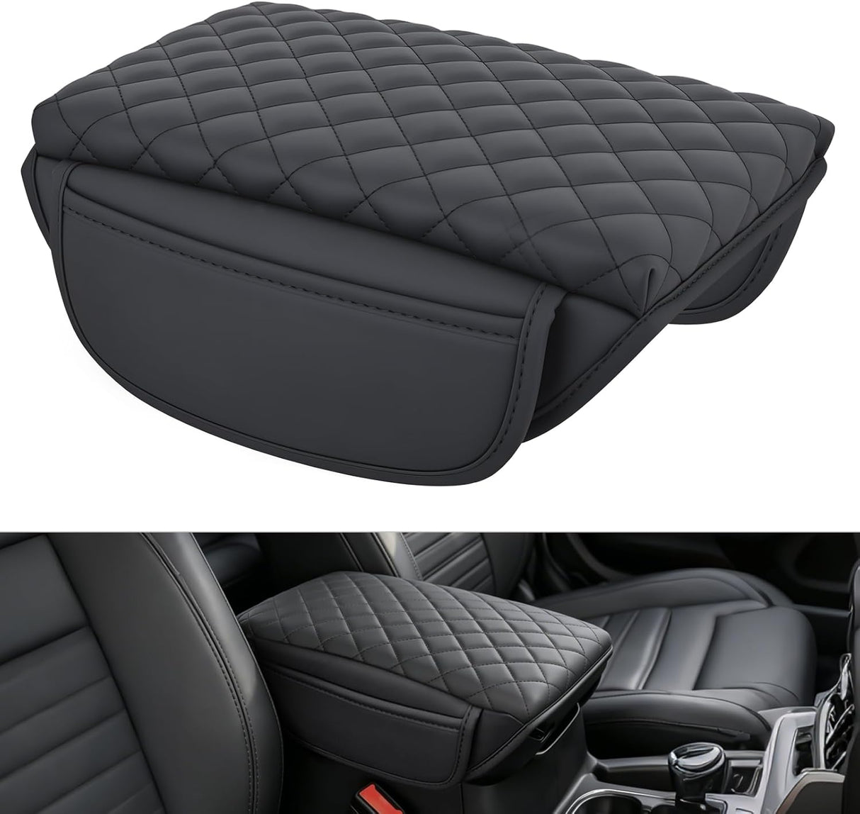 Center Console Cover for Jeep Wrangler JL Gladiator JT 2018-2026 | Nappa Leather Armrest Cover for Car with Storage Pocket Waterproof Center Console Pad Anti-Scratch Arm Rest Box Cover, Black