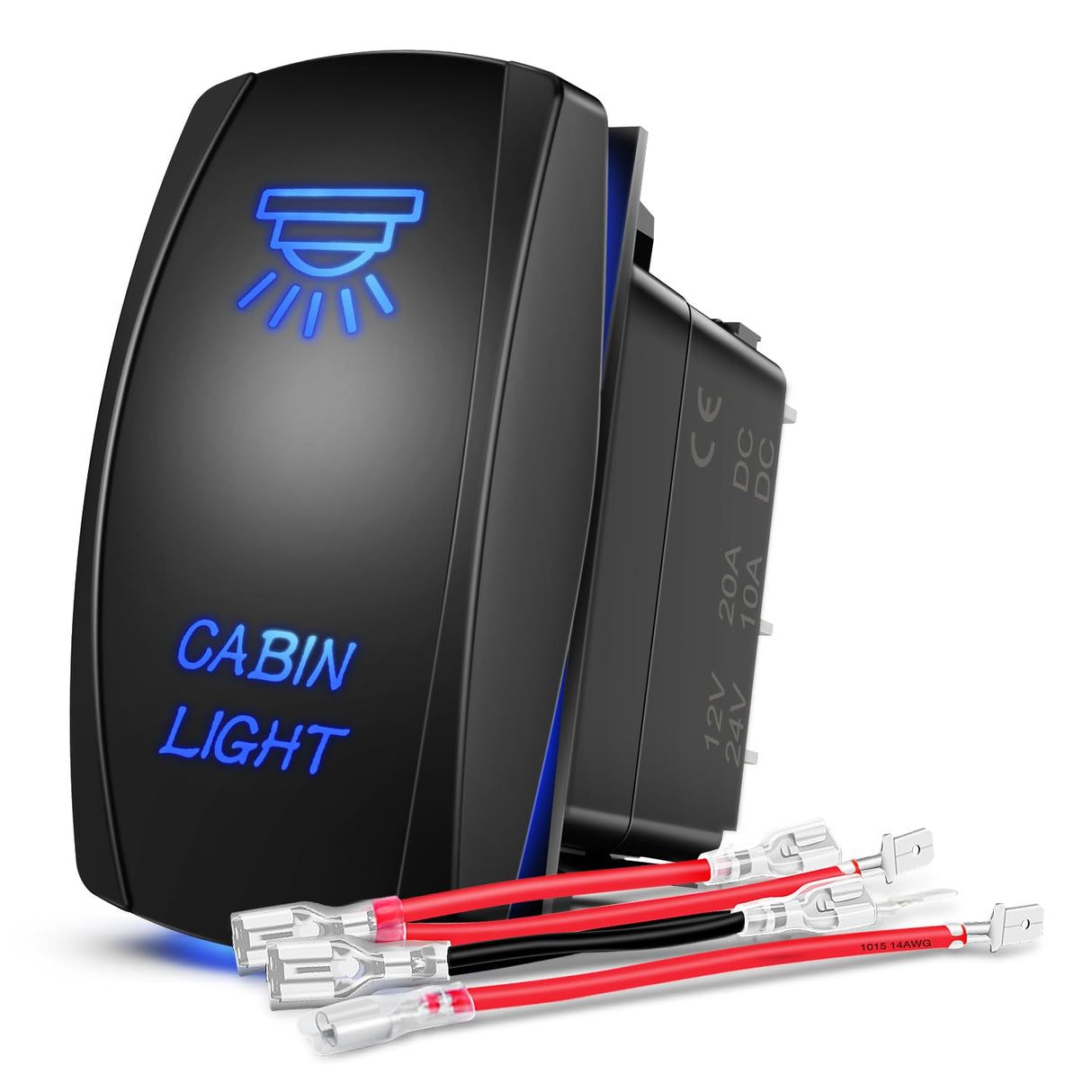 Cabin Light Rocker Switch Led Bar 5 Pin Laser On Off SPST Switches 20A/12V 10A/24V Blue with Jumper Wires Set for Cars Trucks Boats ATVs UTVs RVs