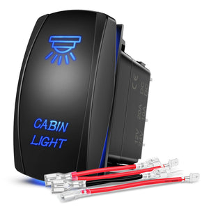 Cabin Light Rocker Switch Led Bar 5 Pin Laser On Off SPST Switches 20A/12V 10A/24V Blue with Jumper Wires Set for Cars Trucks Boats ATVs UTVs RVs