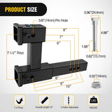 Dual Hitch Extender to 10 Inch Max Extension Length with Hitchs Tightener Anti Rattle for 2 Inch Receiver with 5/8 Inch Bolt Nut Clip Adjust 7-1/2 Inch Riser or Drop 4,000 lbs GTW Matte Black