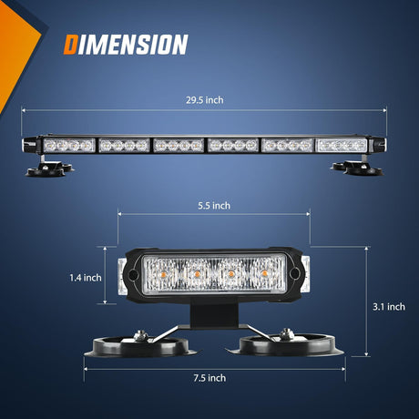 29.5 Inch Roof Top Amber White Strobe Lights 56LED Hazard Emergency Warning Light Bar Magnetic Mount Nilight