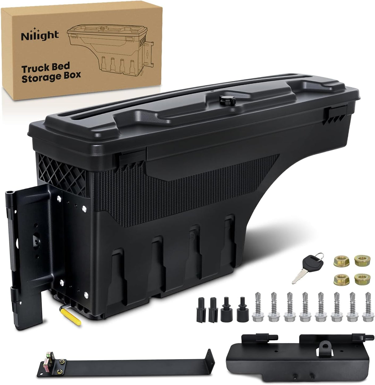Truck Bed Tool Box Left Drivers Side Truck Tool Box Fit for Toyota Tundra 2007-2021 ABS Swing Case Truck Bed Storage Box with Lockable Lid Waterproof Wheel Well Toolbox Black