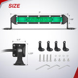 Slim LED Light Bar 2Pcs 7 Inch 16LED Single Row Spot Flood Combo Green Off Road Driving Fog Fishing Hunting Lighting for 12V 24V ATV UTV Pickup Truck Tractor Boat