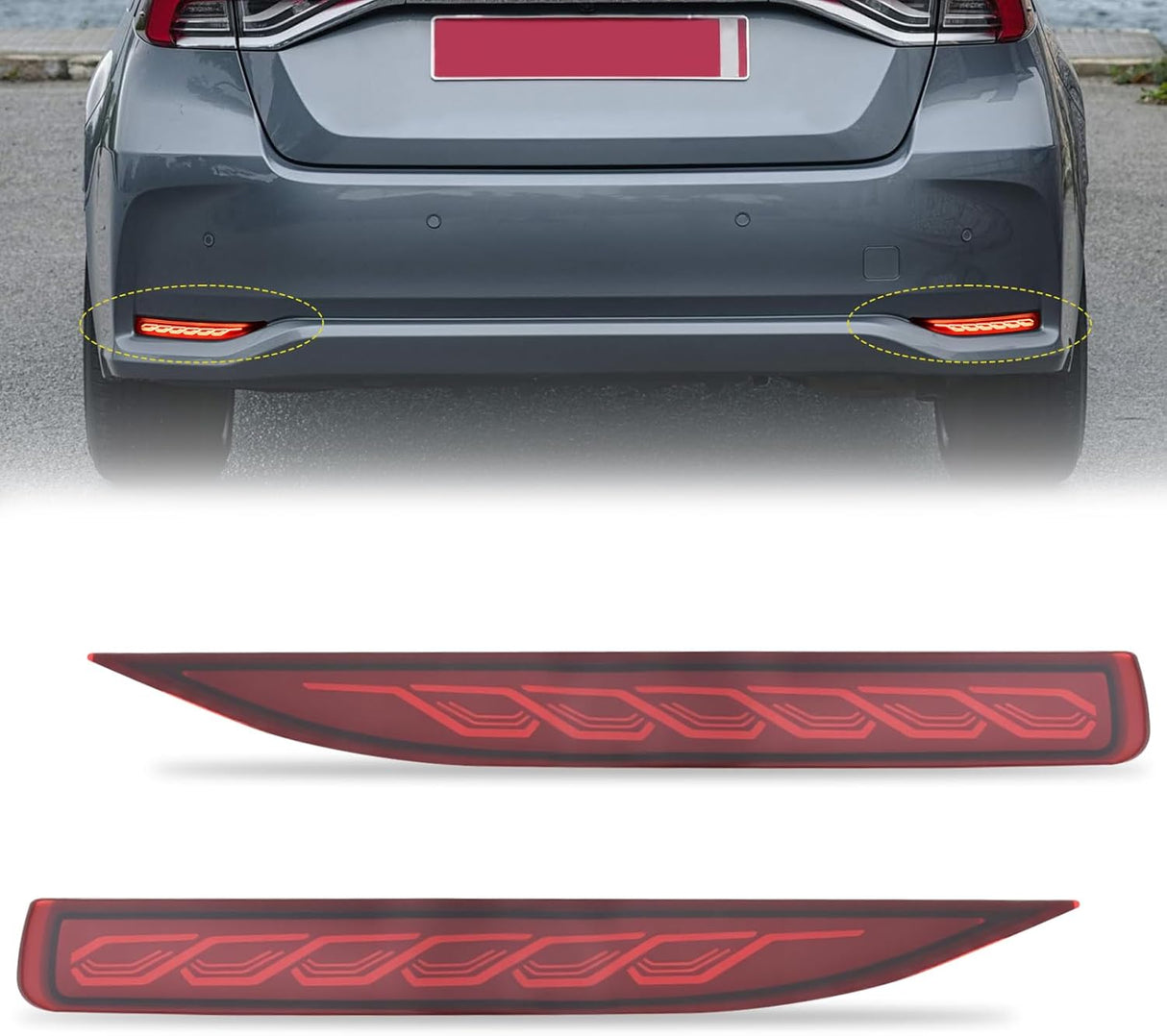 Rear Bumper Tail Light Compatible with 2019 2020 2021 2022 2023 2024 2025 Toyota Corolla Red Lens LED Reflector Bumper Lamp Brake Turn Signal Sequential Flashing Driving Taillights Replacement
