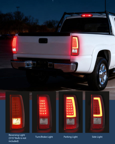 Taillight Assembly Compatible with 2003 2004 2005 2006 Chevy Silverado 1500 1500HD 2500 2500HD 3500 2007 Chevrolet Classic Incandescent Type Upgrade LED Tube Tail Lights Rear Brake Lamps