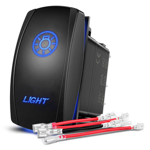 Light Rocker Switch Led Bar 5 Pin Laser On Off SPST Switches 20A/12V 10A/24V Blue with Jumper Wires Set for Cars Trucks Boats ATVs UTVs RVs