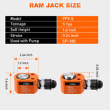 5 Ton Hydraulic Cylinder Jack Porta Power Ram, Heavy Duty Low Profile 0.24 Inch Stroke Automatically Retract Mini Jack Ram Single Acting Lifting Cylinders Small Porta Power Attachments, Orange