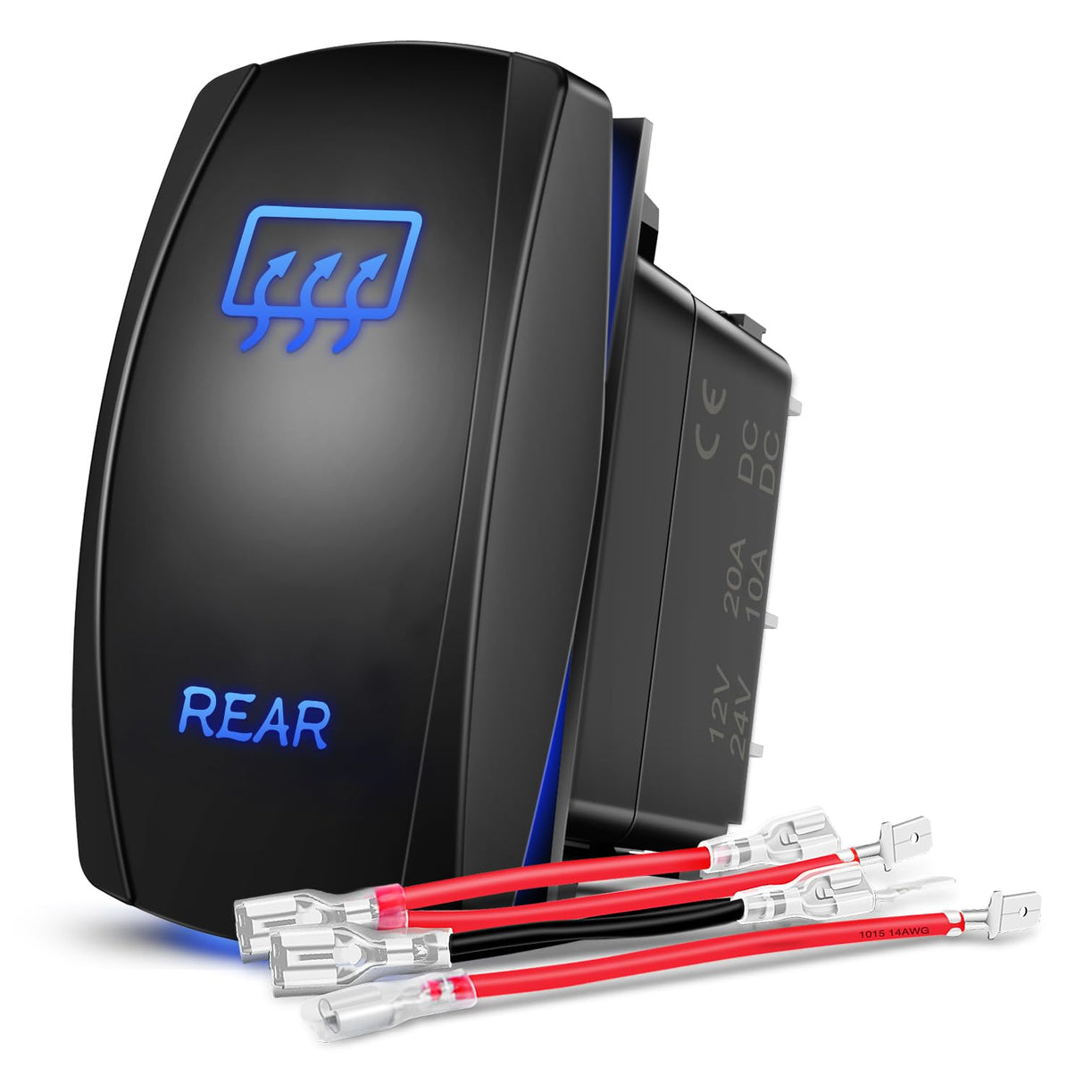 Rear Rocker Switch Led Light Bar Switch 5 Pin Laser On Off | SPST Switches 20A/12V 10A/24V Blue with Jumper Wires Set for Cars Trucks Boats ATVs UTVs RVs