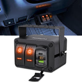 2 Gang Rocker Switch Box 12V SPST ON Off Toggle Switches PD Type C and QC 3.0 USB Sockcet Voltmeter LED Light Waterproof Aluminum Mount Bracket Panel DIY Stickers for Boat Car RV Truck
