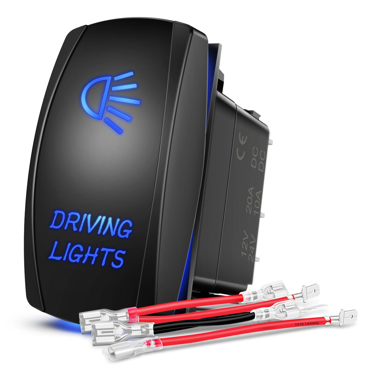 Driving Lights Rocker Switch Led Light Bar 5 Pin Laser On Off SPST Switches 20A/12V 10A/24V Blue with Jumper Wires Set for Cars Trucks Boats ATVs UTVs RVs