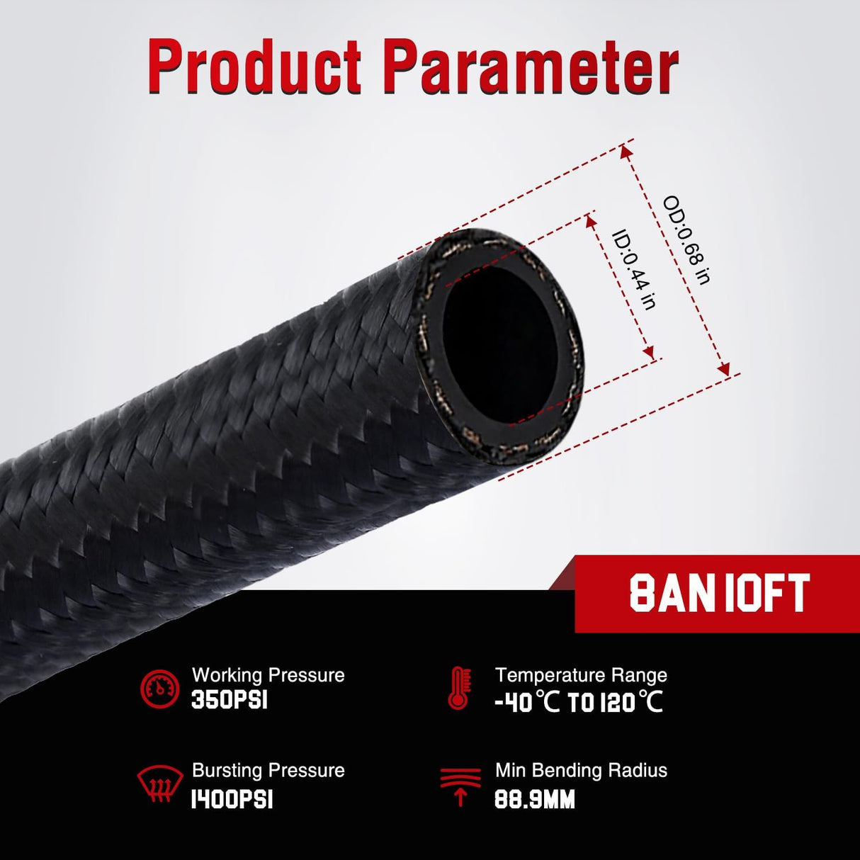 8AN 10FT CPE Nylon Stainless Steel Braided Fuel Line Hose Only | High Pressure Oil Gas Diesel Tube for Transmission Oil Cooler Vacuum Lines