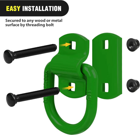 4 PCS D Ring Tie Down Anchor 1/2 Inch Heavy Duty Rings with Screws Bolts on Trailer Truck Bed Cargo 12000 Lbs Break Strength Hook Green