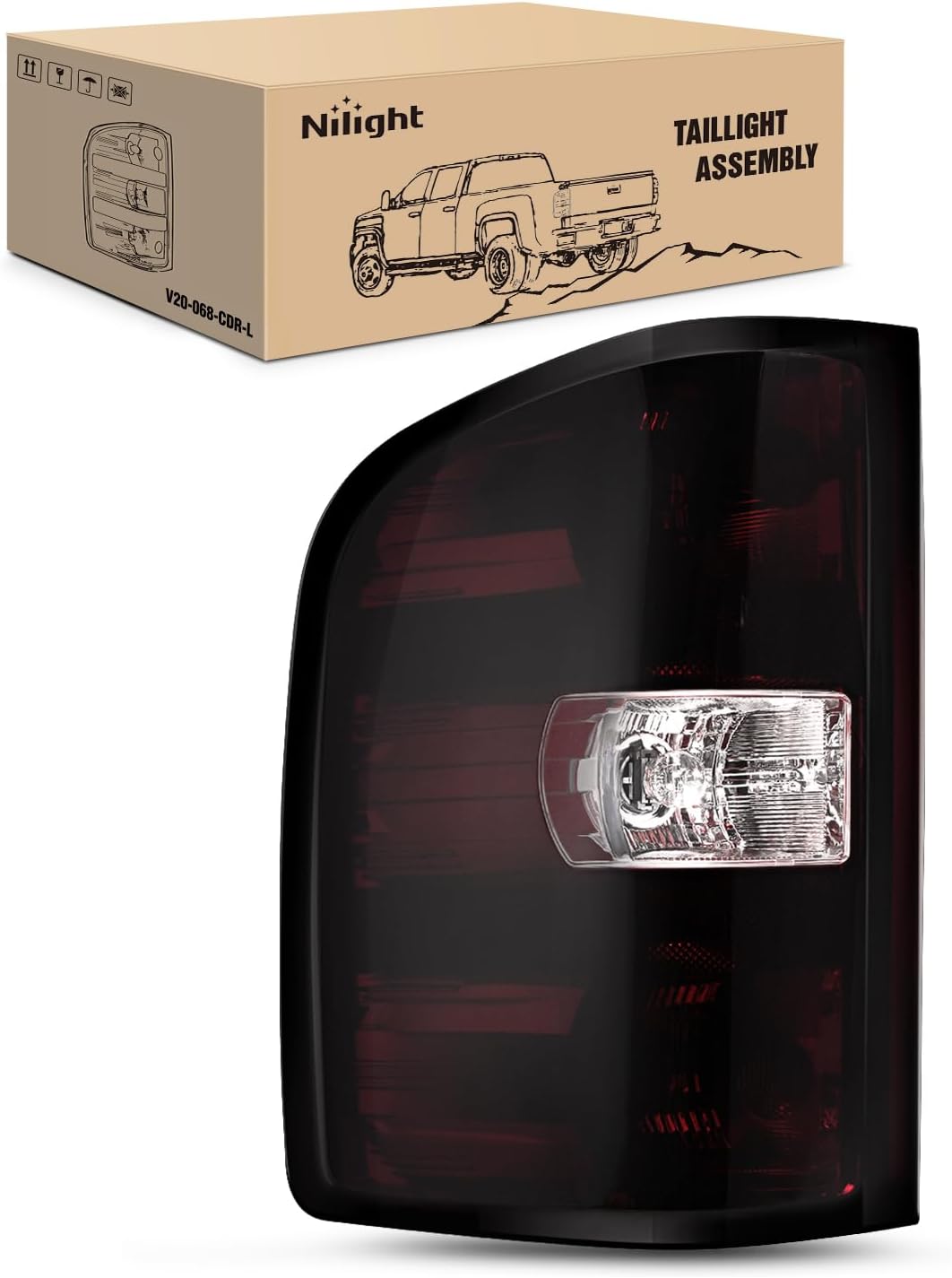 Taillight Assembly Compatible with 2007 2008 2009 2010 2011 2012 2013 2013 2014 Chevy Silverado 1500 2500HD 3500HD 07-13 GMC Sierra 3500HD Rear Lamp Tail Light Replacement Dark Red Driver Side