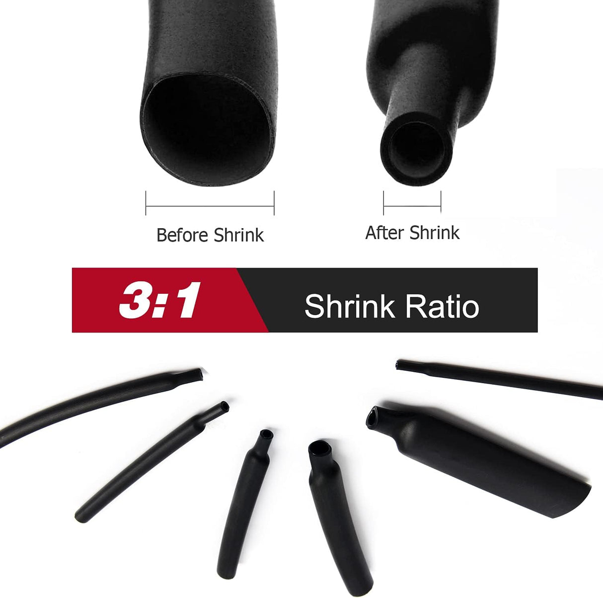 130 Pcs 3:1 Dual Wall Adhesive Heat Shrink Tubing Kit, 6 Sizes(Dia): 1/2 Inch, 3/8 Inch, 1/4 Inch, 3/16 Inch, 1/8 Inch, 3/32 Inch,Electrical Wire Cable Wrap Tube Assortment
