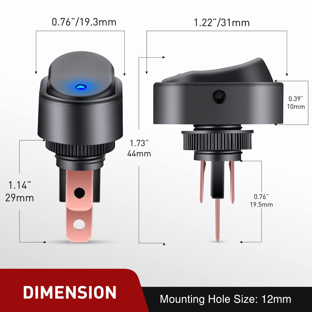 5PCS LED Lighted Rocker Switch 12V Blue LED Illuminated ON Off Toggle 30A 3Pin SPST Oval Shaped 12mm Hole for Automotive Car Truck RV Motorcycles Marine Boats