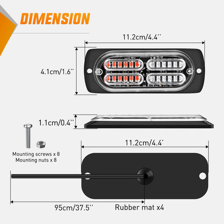 4PCS 24LED Emergency Strobe lights 12V 24V Red Blue Surface Mount Grille Hazard Safety Warning Light Sync Feature Side Flashing Marker Flash for Car Truck Campers