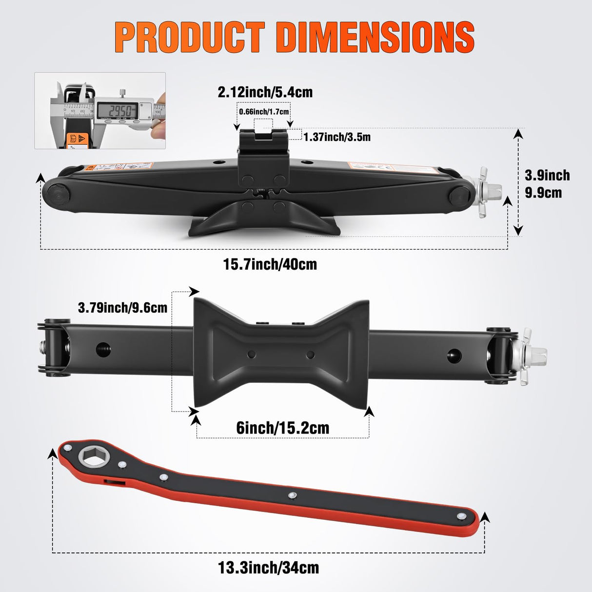 Scissor Jack for Car 1.5 Ton(3307 lbs), Heavy Duty Steel Scissor Lift Jack Car Kit with Ratchet Wrench for Sedan SUV MPV Tire Changing, 3.9 Inch-13.6 Inch Lifting Range Portable Small Jack Black