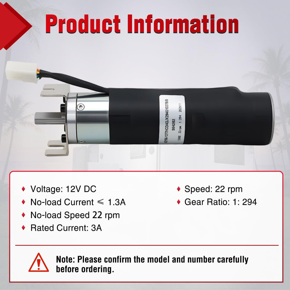 364262 RV in-Wall Slide-Out Motor with Brake Lippert SlimRack | Brake 42mm Mid Torque Motor Compatible with Lippert SlimRack Schwintek in Wall Slide System for Travel Trailer Camper