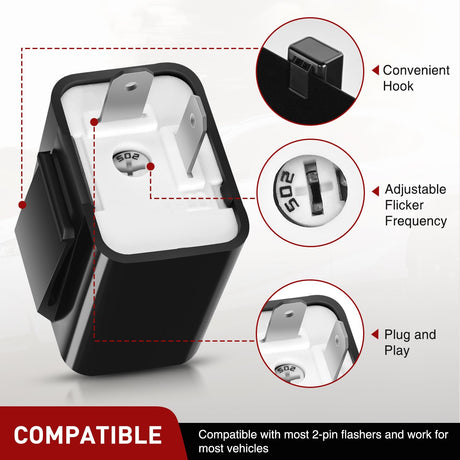 4PCS Flasher Relay Adjustable 2 Pin Electronic Blinker Relay 12V Fixes Motorcycle Turn Signal and Hazard Warn Hyper Blink Flash or No Flash for LED and Halogen Bulbs