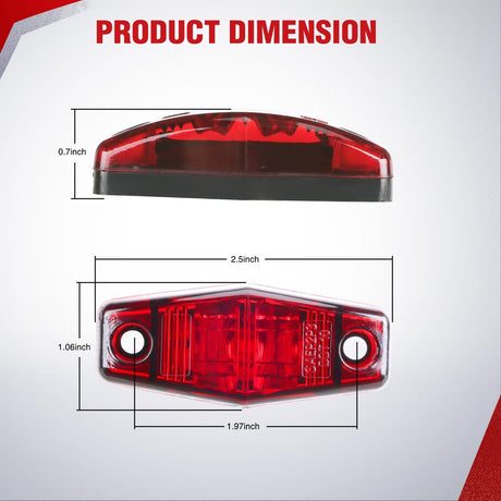 2.5 Inch Oval Side Marker Clearance Light 2 LED 4 Amber & 4 Red 80LM High Lumen Waterproof Surface Mount 12V Direct Wire for Truck Trailer Boat RV Semi