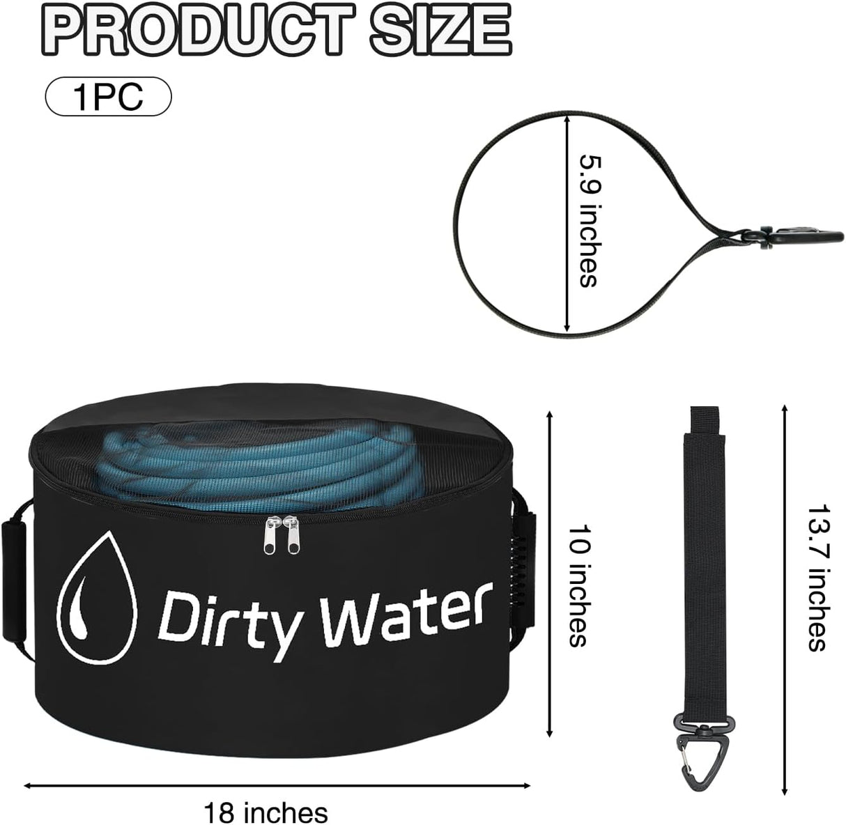 1 Pack RV Sewer Hose Storage Bag, Waterproof Utility Bag with Visible Cover Dual Zipper Closure RV Storage & Organization for Sewer Fresh Water Hoses Electrical Cords Camper Tools Accessories
