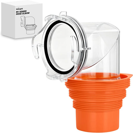 90 Degree RV Sewer Hose Fittings with 4-in-1 Adapter, Clear RV Sewer Hose Elbow Leak-Proof Connection & Odor-Tight Seal Fits 4 Sizes of Dump Station Inlets for Campers Travel Trailers, Orange