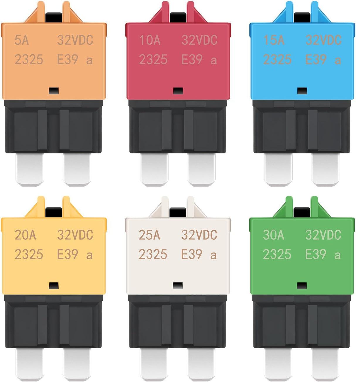 6PCS Circuit Breaker Manual Resettable Fuse Assortment Kit 12V-32V Low Profile ATO ATC Standard Regular 5A 10A 15A 20A 25A 30A Blade Fuses for Automotive Cars Trucks SUV Boat