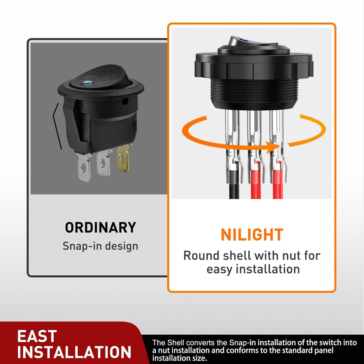 1PC Round Rocker Switch with Shell 12V 24V 20A Blue LED Toggle swtich with 16AWG Wires SPST 3Pin 2 Position for Car Truck Vehicle Boat Marine Rocker On Off Control