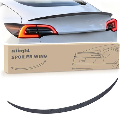 Spoiler Fit for Tesla Model 3 2017-2023 Spoilers for Cars Rear Spoiler Wing Sporty Appearance Rear Trunk Lip Exterior Accessories No-Drill Installation ABS Carbon Fiber Pattern, Matte Black