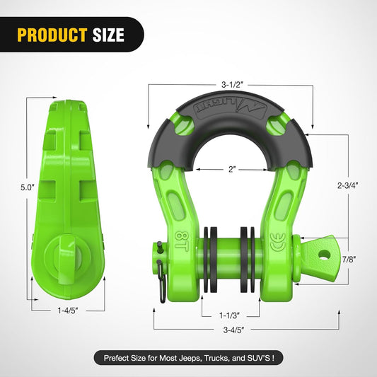 3/4 inch Mega D-Ring Shackle With 7/8 inch Screw Pin 68000LBS Green (Pair) Nilight