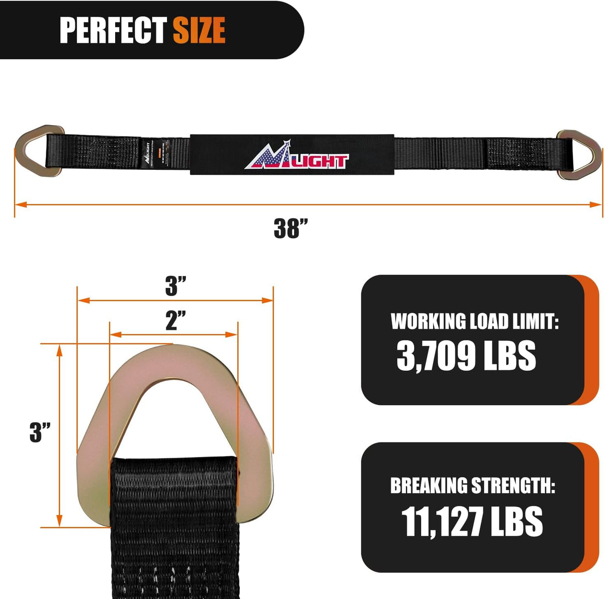 2 Inch x 38 Inch Axle Tie Down Straps with D-Rings & Protective Sleeves | 11,127 LBS Break Strength for Car Haulers Engine Hoists Trucks Trailers and UTVs 4 Pack Black