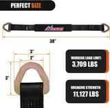 2 Inch x 38 Inch Axle Tie Down Straps with D-Rings & Protective Sleeves | 11,127 LBS Break Strength for Car Haulers Engine Hoists Trucks Trailers and UTVs 4 Pack Black