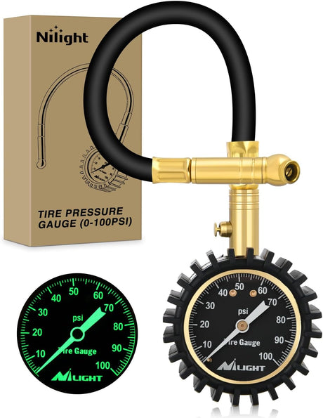 Tire Pressure Gauge 100PSI Heavy Duty Large 2 Inch Glow Dial ANSI B40.1 Certified Air Chucks Accurate Reading with Extended Hose for Truck Semi Truck ATV Motorhome Cars & RV Accessories