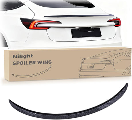 Spoiler Fit for Tesla Model 3 Highland 2024 Spoilers for Cars Rear Spoiler Wing Sporty Rear Trunk Lip Exterior Accessories No-Drill Installation ABS Carbon Fiber Pattern, Glossy Black