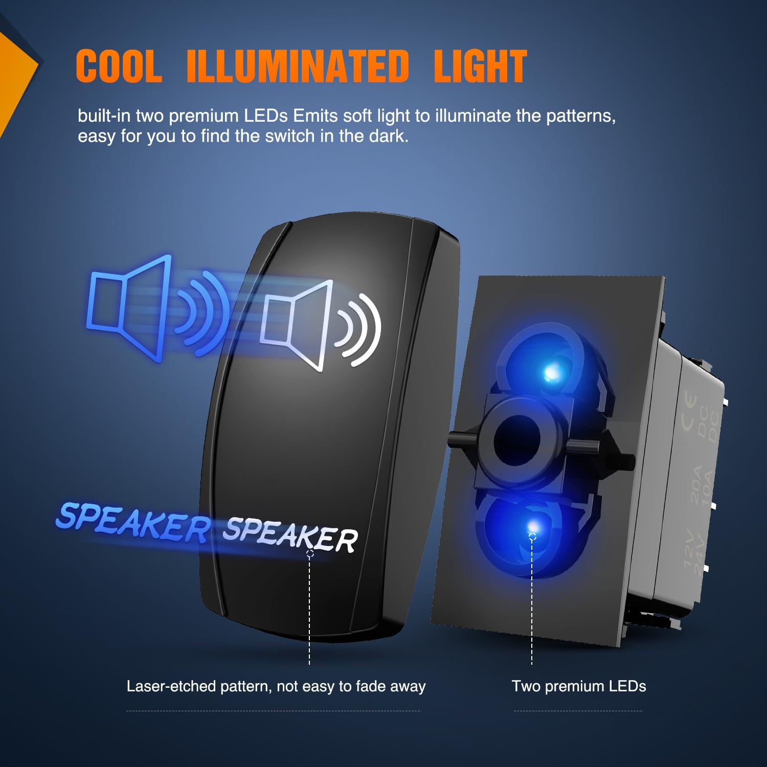 5Pin Laser On/Off SPST Speaker Rocker Switch Blue Nilight