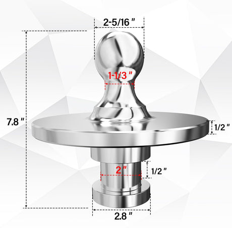 Fifth Wheel to Gooseneck Ball Adapter, Kingpin to 2-5/16 Inch Gooseneck Ball Towing Receiver Adapter for Trailer Tractor w/ 30,000lbs Max Load, Silver