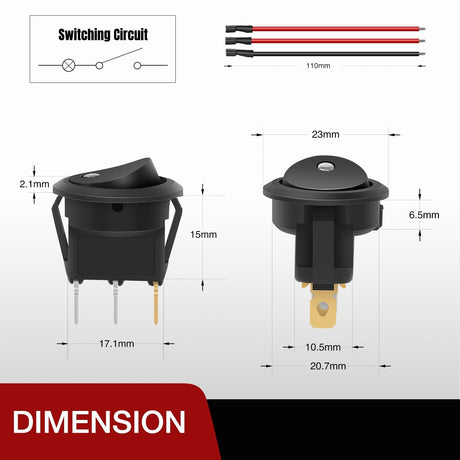 8PCS Round Rocker Switches 12V 24V 20A White LED Toggle swtiches SPST with 16AWG Presoldered Wires 3Pin 2Position for Car Truck Vehicle Boat Marine Rocker On Off Control