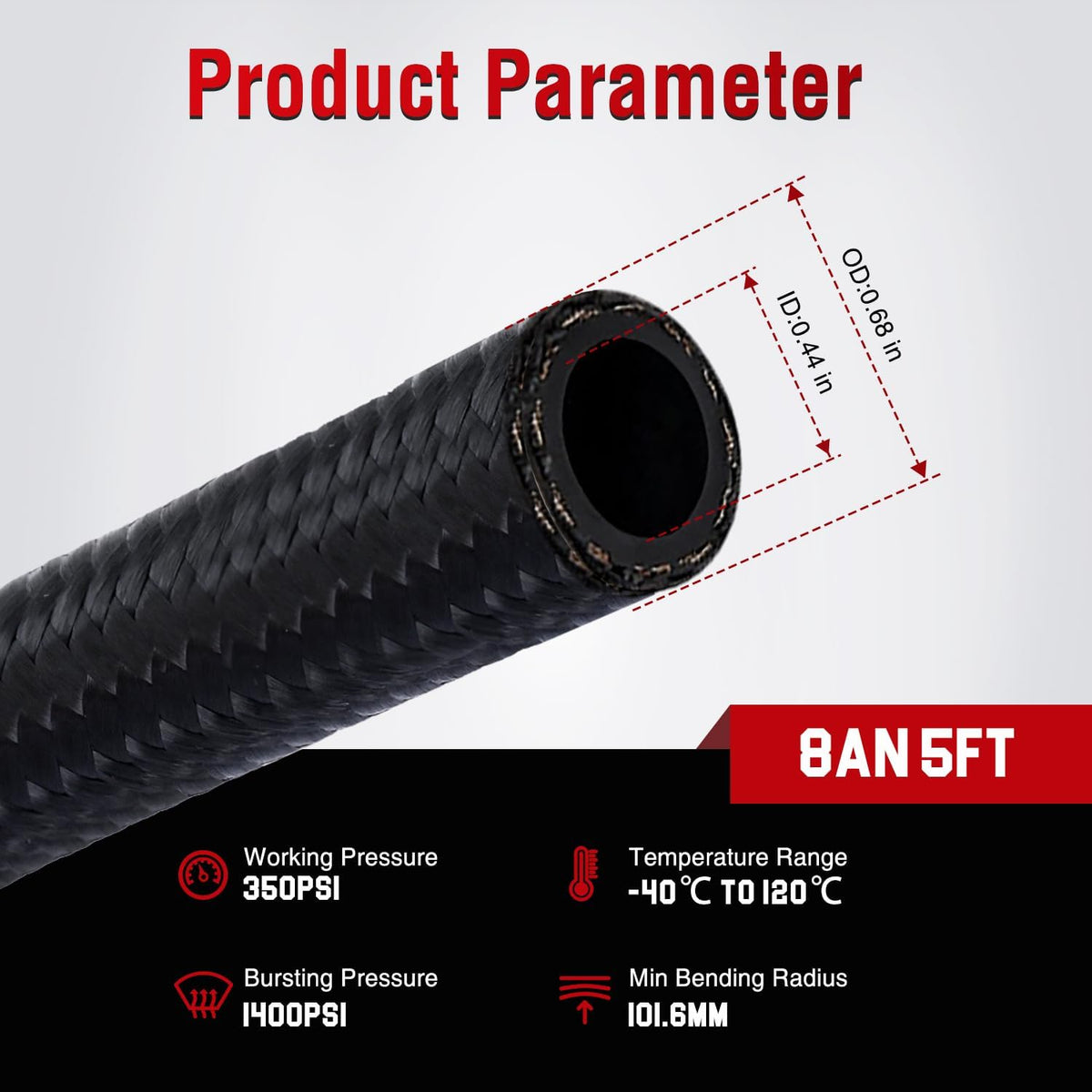 8AN 5FT CPE Nylon Stainless Steel Braided Fuel Line Hose Only | High Pressure Oil Gas Diesel Tube for Transmission Oil Cooler Vacuum Lines