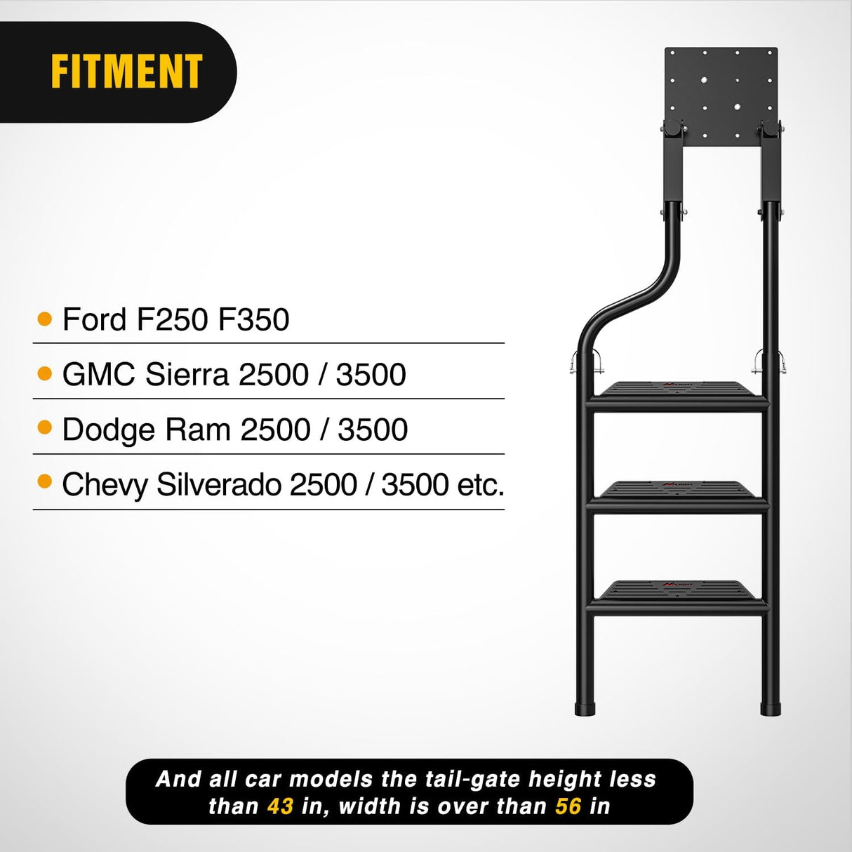Universal Foldable Pickup Truck Tailgate Ladder | Truck Bed Step for Pickup, Features Non-Slip Wide Pedal, Stainless Steel Self-Drilling Screws, Sturdy Rubber Feet