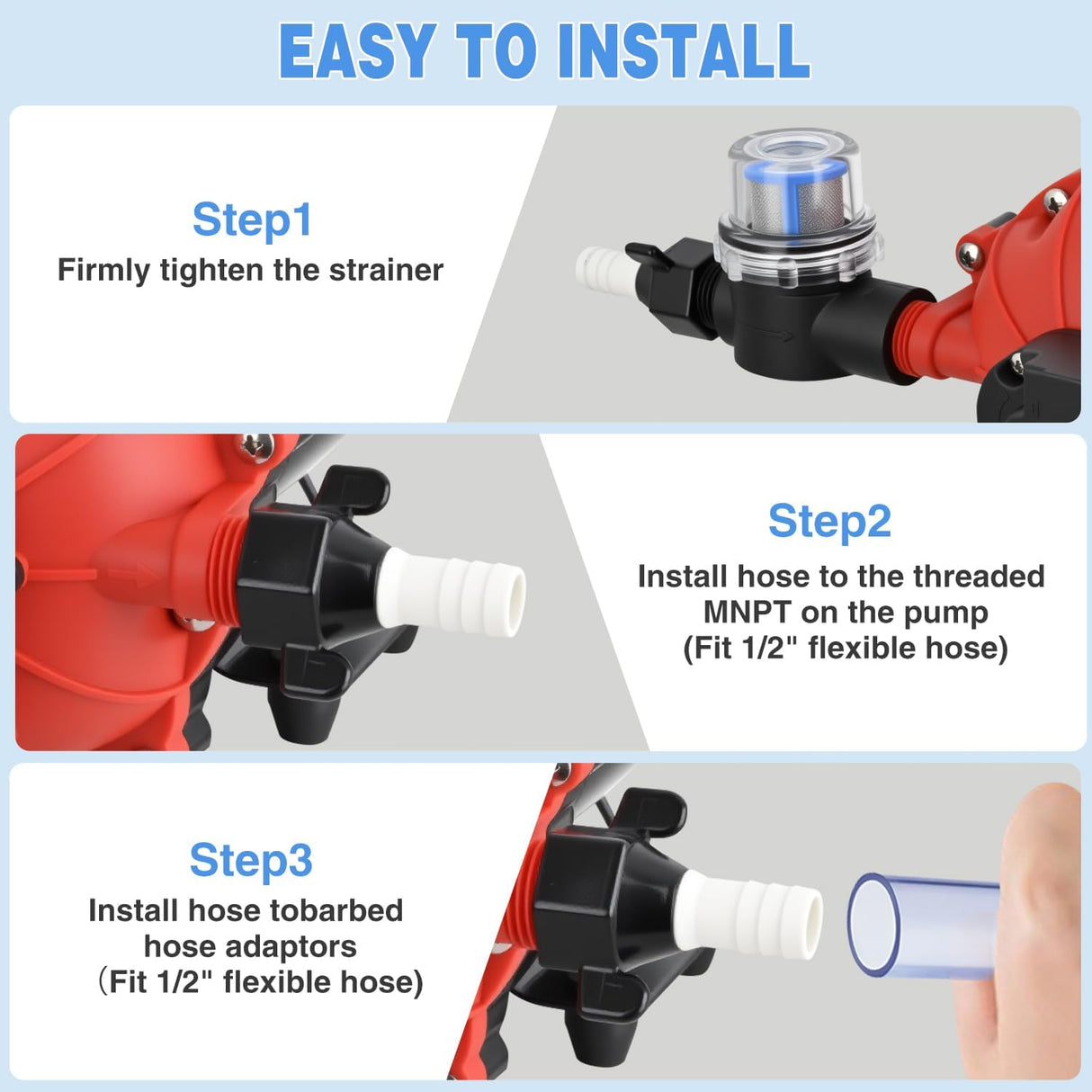 RV Water Pump 12v Camper Water Pump 7.0 GPM 70 PSI with Pressure Switch Strainer Heavy Duty Diaphragm Pump 12 Volt DC Upgrade Self-Priming Low Noice for RV Marine Yacht Caravan Camper Trailer