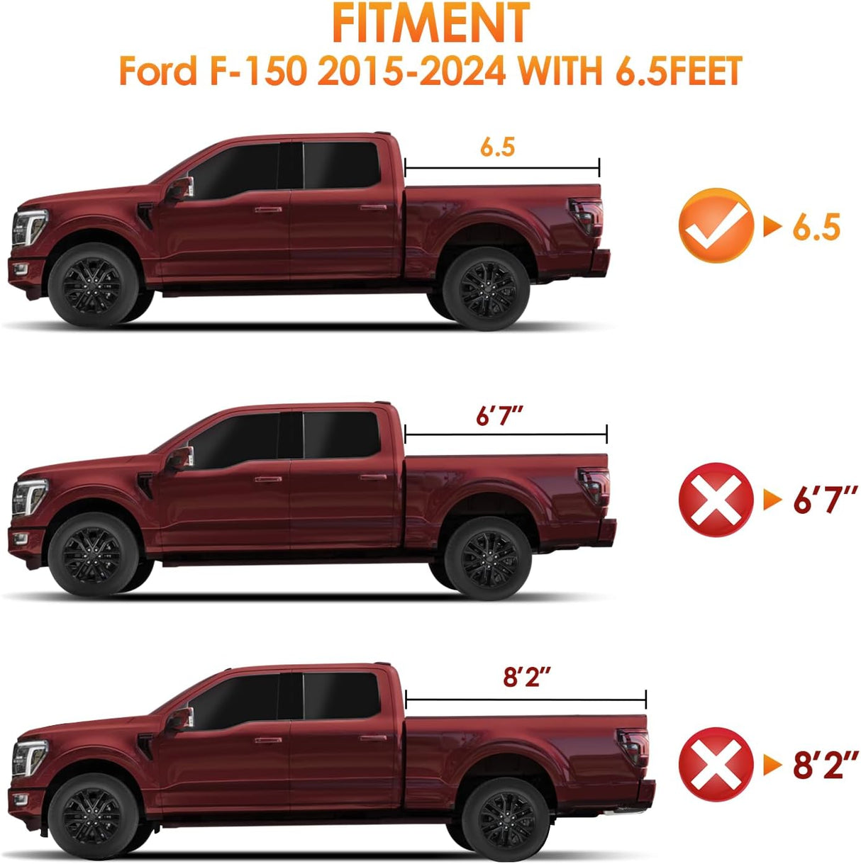 Soft Tri-fold Truck Bed Tonneau Cover Compatible with Ford F150 2015 2016 2017 2018 2019 2020 2021 2022 2023 2024 2025-6.5ft