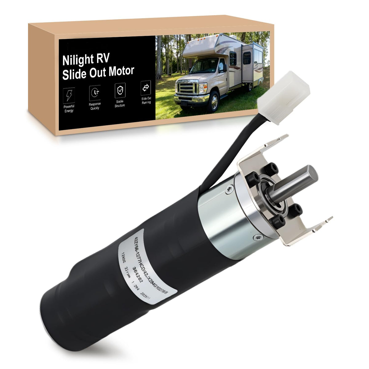 364262 RV in-Wall Slide-Out Motor with Brake Lippert SlimRack | Brake 42mm Mid Torque Motor Compatible with Lippert SlimRack Schwintek in Wall Slide System for Travel Trailer Camper