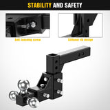Adjustable Trailer Hitch Ball Mount Fits 2 Inch Receiver Tri-Ball 1-7/8 Inch-6000LBS 2 Inch-7500LBS 2-5/16 Inch-10000LBS Capacity Chrome Trailer Ball Hitch with Solid Shank
