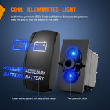 Auxiliary Battery Rocker Switch Led Light Bar 5 Pin Laser On Off SPST Switches 20A/12V 10A/24V Blue with Jumper Wires Set for Cars Trucks Boats ATVs UTVs RVs