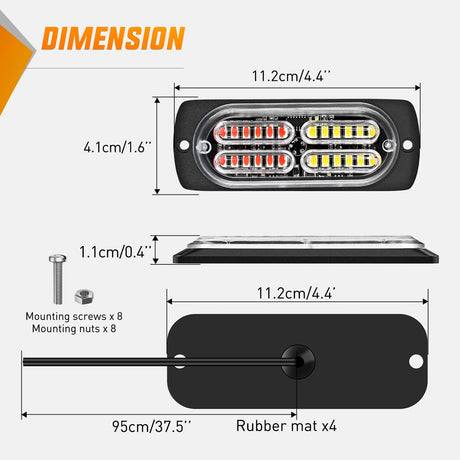 4PCS 24LED Emergency Strobe lights 12V 24V Red White Surface Mount Grille Hazard Safety Warning Light Sync Feature Side Flashing Marker Flash for Car Truck Campers