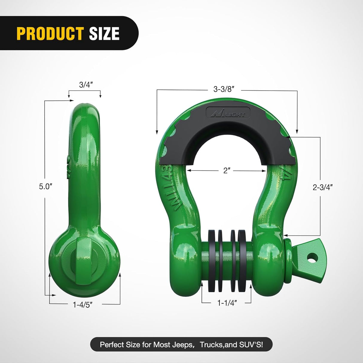2 Pack 3/4 Inch D-Ring Shackle with 7/8 Inch Screw Pin 41,887lbs Break Strength, Heavy Duty Off Road Recovery Shackle with Isolators Washers for Use with Tow Strap, Winch, Off-Road Jeep Truck Vehicle