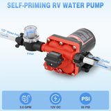 RV Water Pump, 12v Water Pump 3.0 GPM 55 PSI with Pressure Switch and Strainer Heavy Duty Diaphragm Pump 12 Volt DC Upgrade Self-Priming Low Noice for RV Camper Marine Yacht Caravan Trailer