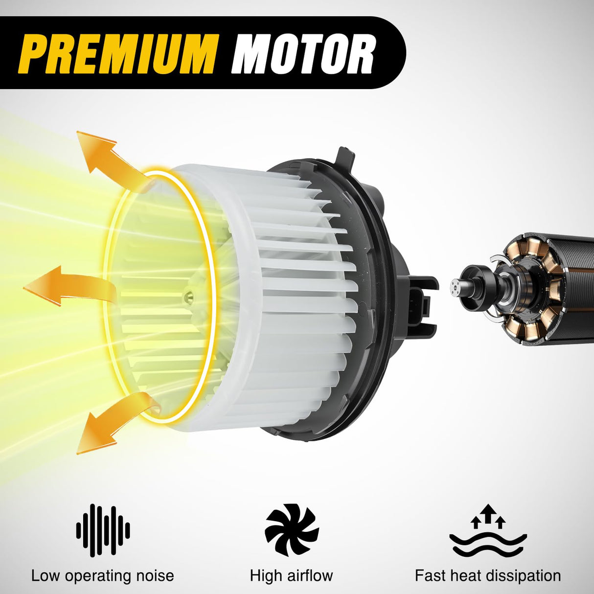 Front Blower Motor for Chevy Tahoe 2007 2008 2009 2010 2011 2012 2013 2014, Silverado, Avalanche, Suburban, GMC Yukon, Sierra, Cadillac Escalade - Replaces 22741027, 700164
