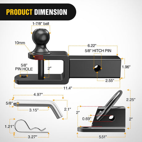 3 in 1 ATV UTV Multi Hitch Mount with 2 Inch Receiver 1-7/8 inch Ball Hitch Rated 2000 LBS Winch Strap Loop Rated 5000 LBS